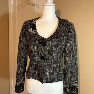 Vintage NINE & Co Black and Gray Women's Jacket/Blazer W/Floral Lace Accents 4P
